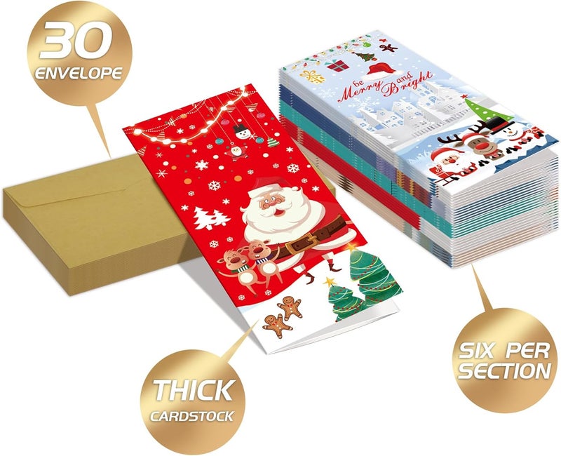 fibevon Christmas Money Holder for Cash with Envelopes - 30-Pack of Christmas Cards with Envelopes for Cash Gifts for Xmas, New Year, and Holiday Decorations - Image 3